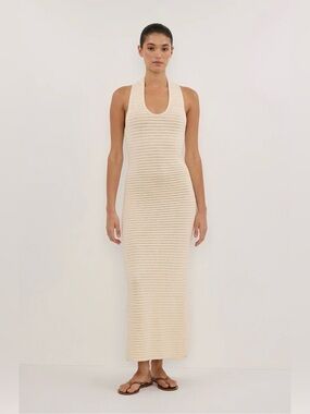 CREAM HALTER CROCHET DRESS